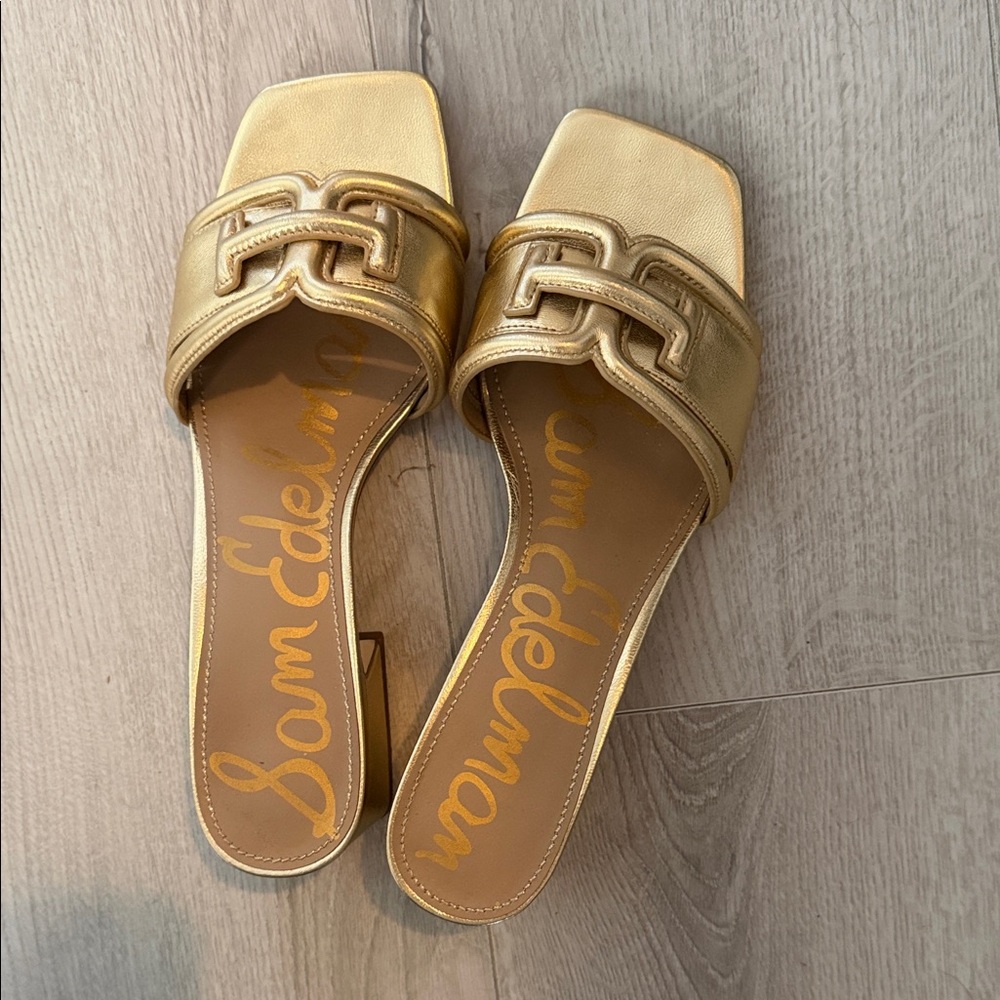 Sam Edelman Metallic Gold Slide Heels worn once -  good condition without box